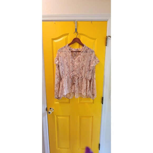Sheer Pink Floral Flowy Blouse Size M - Picture 1 of 8